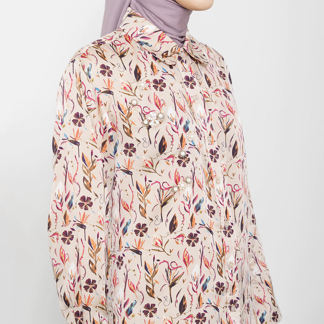 Liva Top Taupe Flower