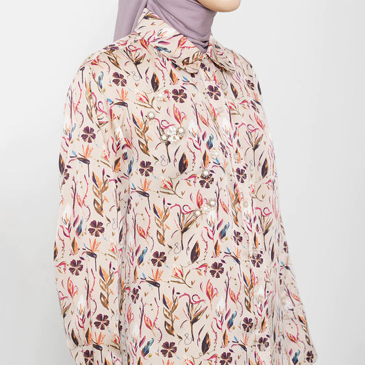 Liva Top Taupe Flower